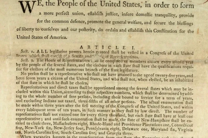 US Constitution, printed by Dunlap & Claypoole, September 17, 1787 (The Gilder Lehrman Institute of American History)