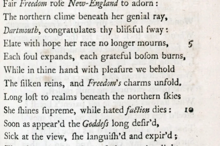 “To the Right Honourable William, Earl of Dartmouth” by Phillis Wheatley, in Poems on Various Subjects, Religious and Moral, London, 1773. (The Gilder Lehrman Institute of American History)