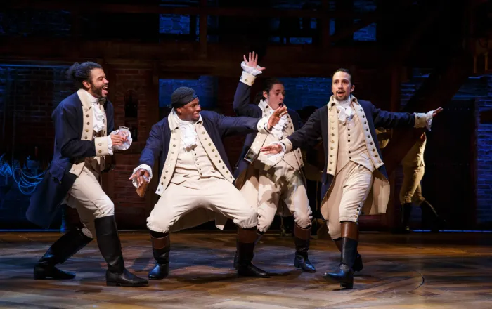 Daveed Diggs, Okieriete Onaodowan, Anthony Ramos, and Lin-Manuel Miranda in Hamilton