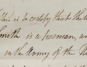 Henry Knox certifies Romeo Smith's status as a free man, January 9, 1784. (The Gilder Lehrman Institute of American History)