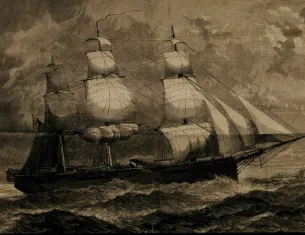 Lithograph of a ship amid high waves, n.d. (The Gilder Lehrman Collection)