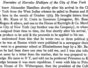 The Narrative of Hercules Mulligan of the City of New York (Alexander Hamilton Papers, Library of Congress)