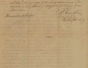 Petition from the Pennsylvania Society for the Abolition of Slavery, signed by Benjamin Franklin, February 3, 1790. (US Senate Archive)