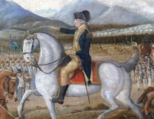 Detail, George Washington and his troops near Fort Cumberland, attributed to Frederick Kemmelmeyer, circa 1795. (Metropolitan Museum of Art) 