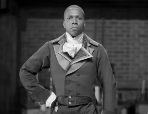 Leslie Odom Jr. as Aaron Burr. Photo by Josh Lehrer using a camera lens from the mid-1800s.