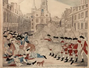 Detail from Paul Revere, “The Bloody Massacre in King-Street, March 5, 1770,” Boston, 1770. (The Gilder Lehrman Institute of American History)