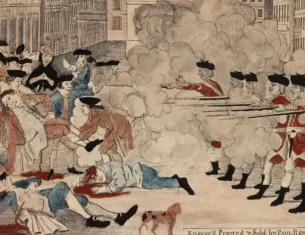 Detail from Paul Revere, “The Bloody Massacre in King-Street, March 5, 1770,” Boston, 1770. (The Gilder Lehrman Institute of American History)